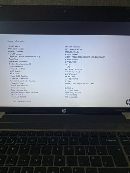 Ноутбук hp ProBook 4530s Core  i5 8/500 gb