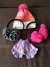Nauszniki dziewczęce -3szt-plus gratisy,czapka,rękawiczki oraz torebka