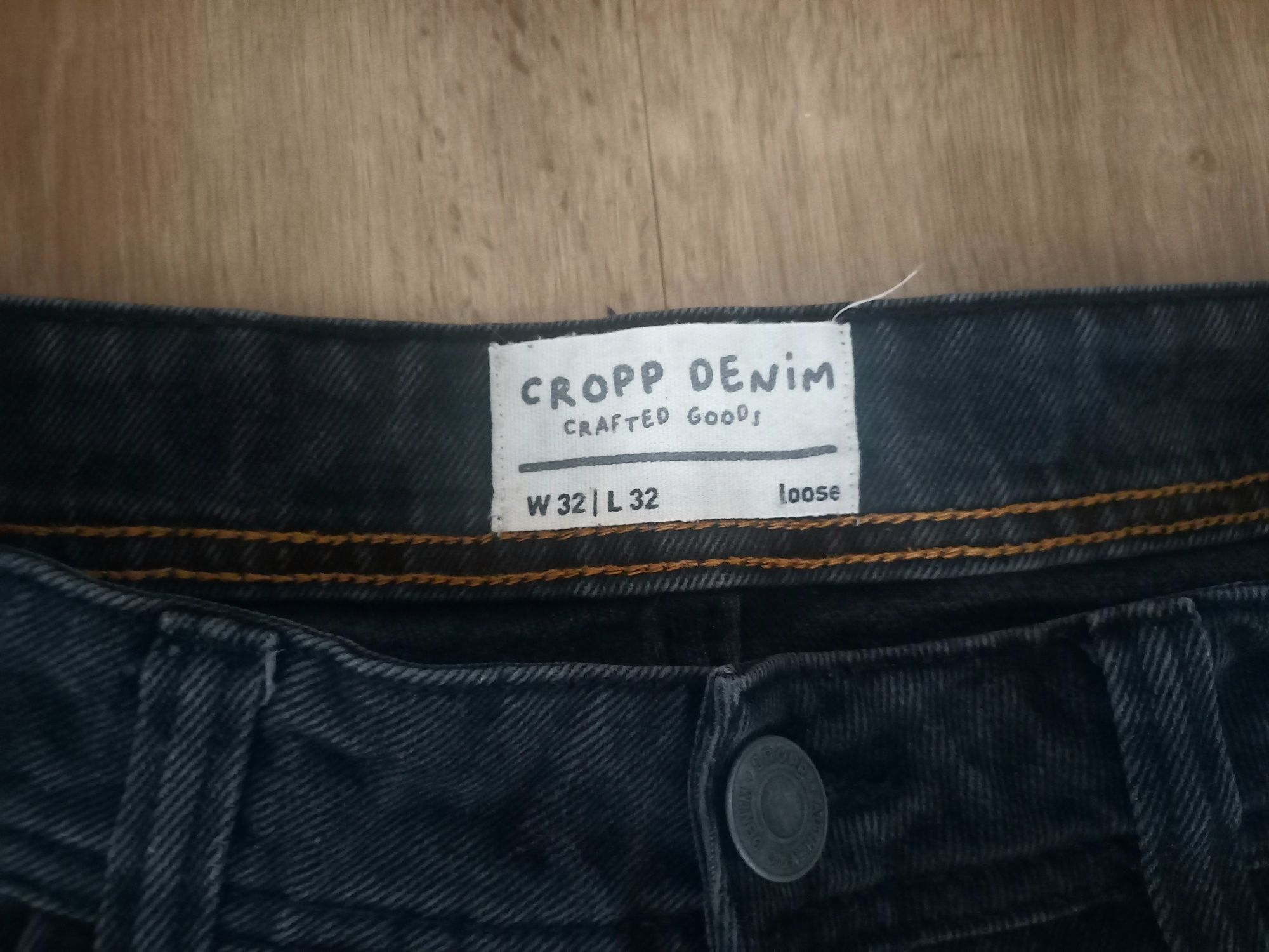 Jeansy Spodnie CROPP męskie czarne szachownica Loose Fit r. W32/L32