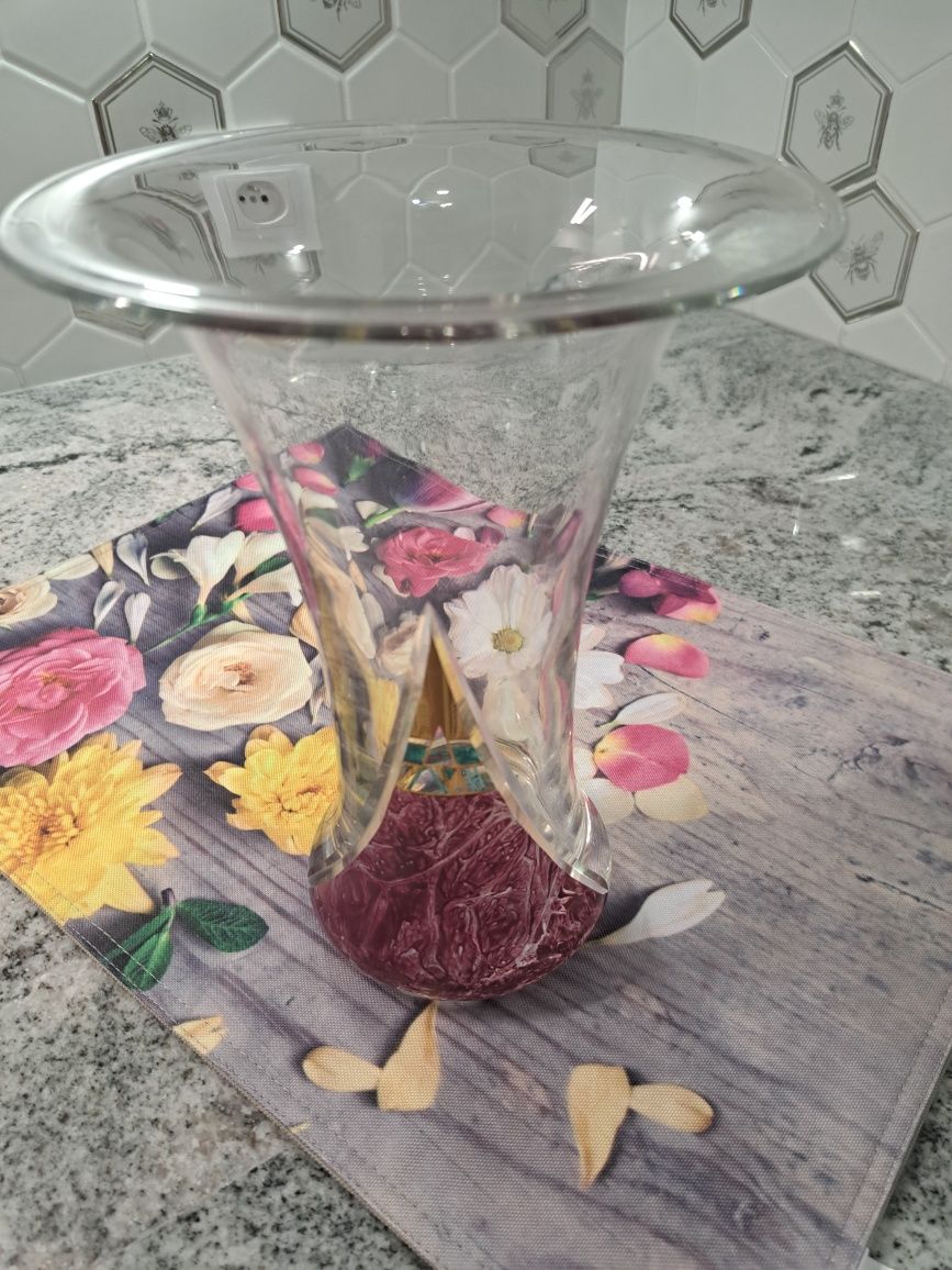 Piękny duży wazon szkło bibeloty prl