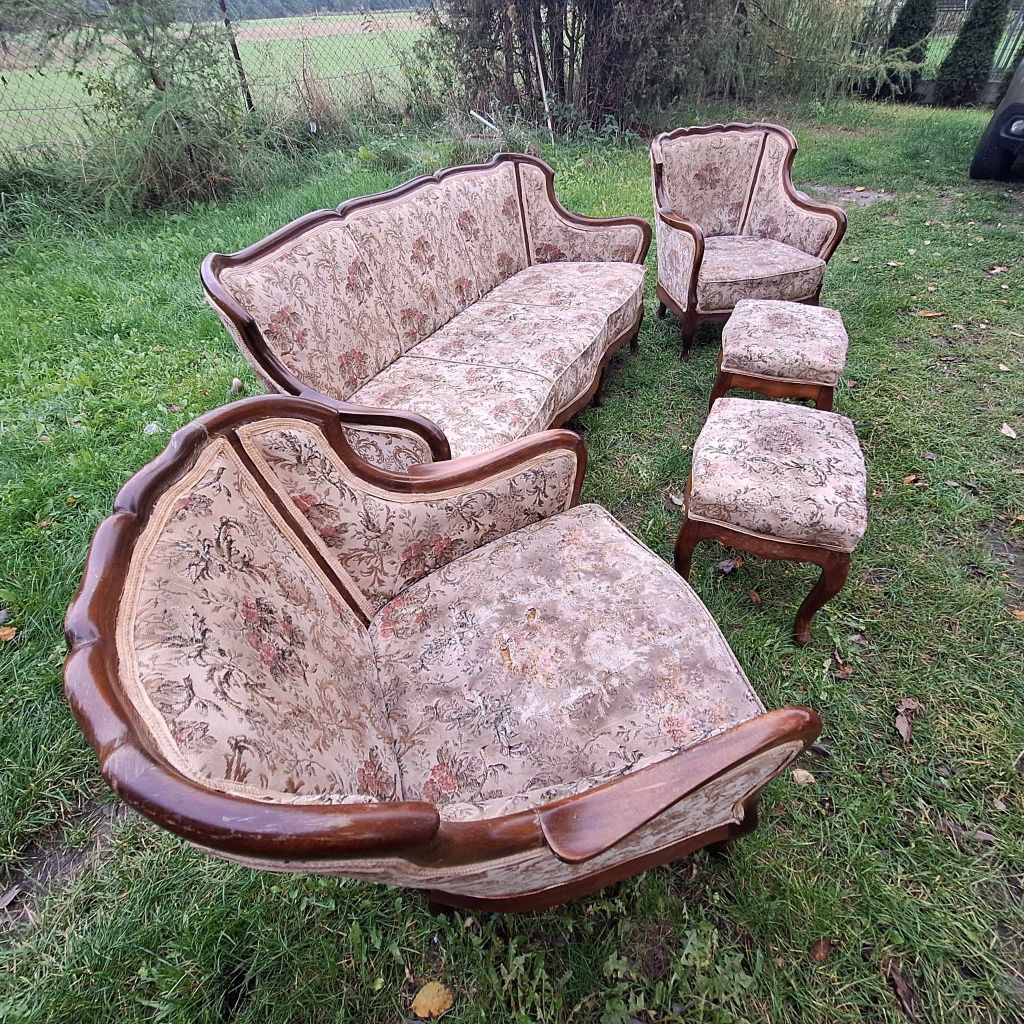 Komplet sofa pufa fotele zabytkowa retro antyk
