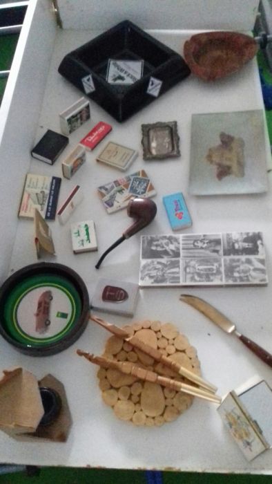 Conjunto fósforos e cinzeiros com cachimbo Vintage