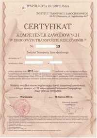 Certyfikat kompetencji zawodowych w transporcie drogowym rzeczy