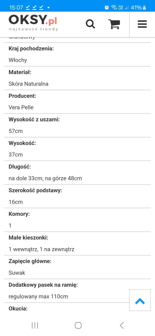 Torebka shopperka miękka skóra naturalna vera pelle granatowa