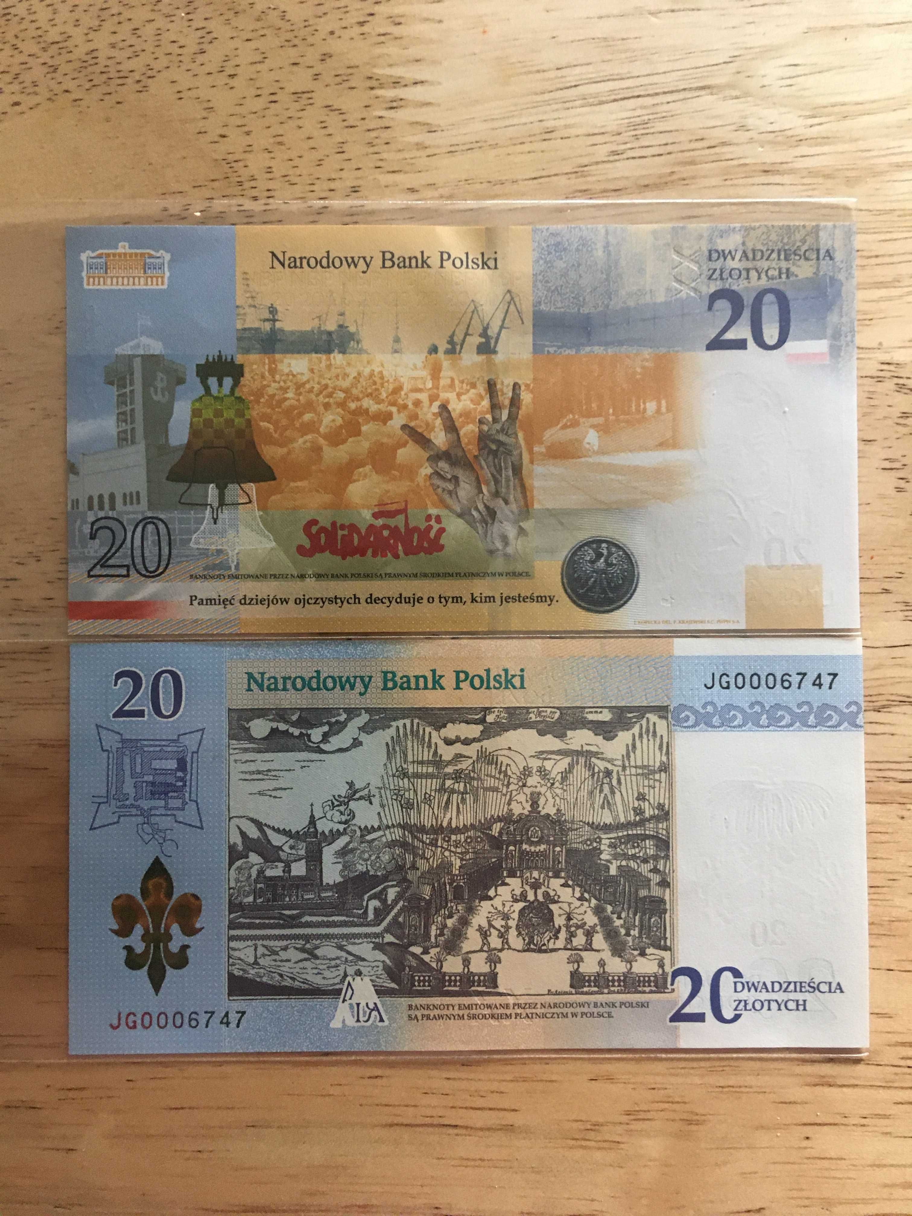 Zestaw banknotów kolekcjonerskich 20 zł- niskie podobne numery.