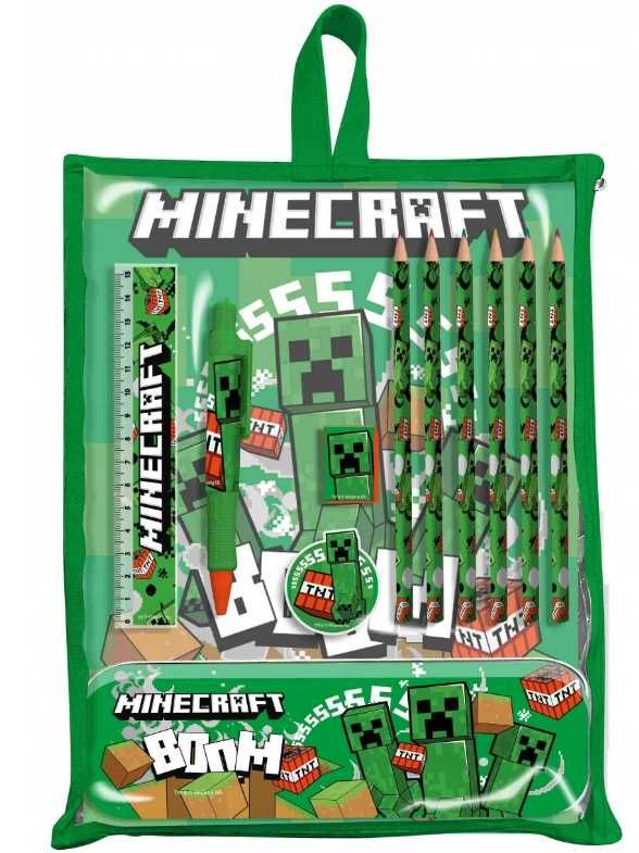 MINECRAFT Szkolny Gadżet Zestaw Piśmienniczy 12 EL Piórnik Kredki Nowy