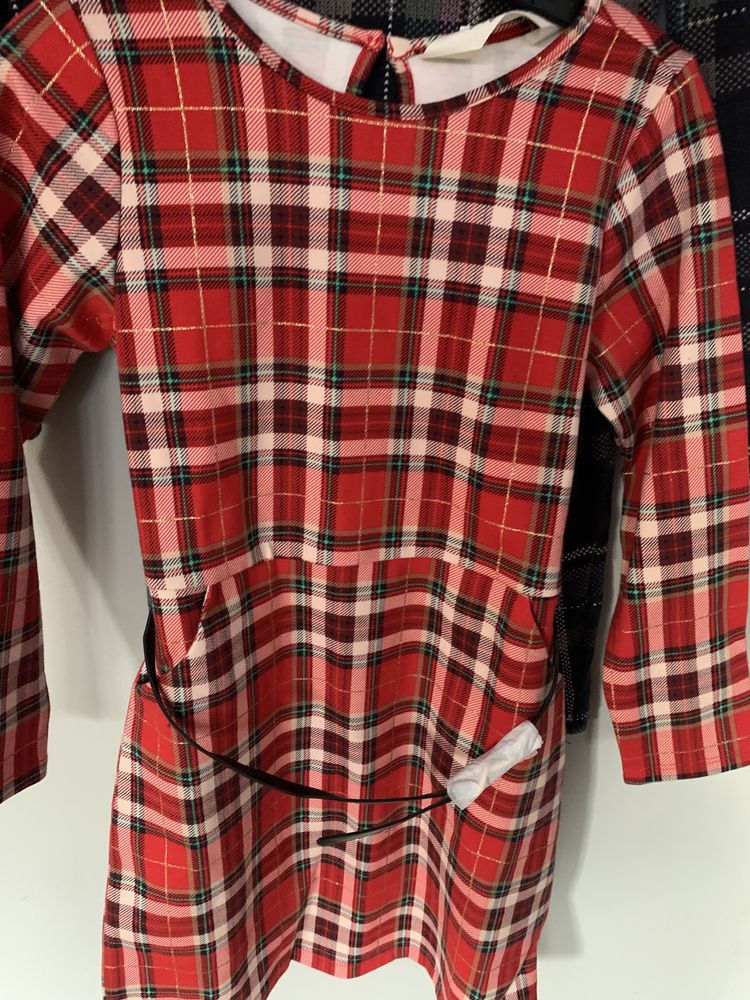 2x sukienka w kratkę H&M, nowa i używana, 110/116 cm