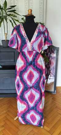Zwiewna sukienka maxi tunika plażowa plus size 50 52 XXL xxxl long Mon