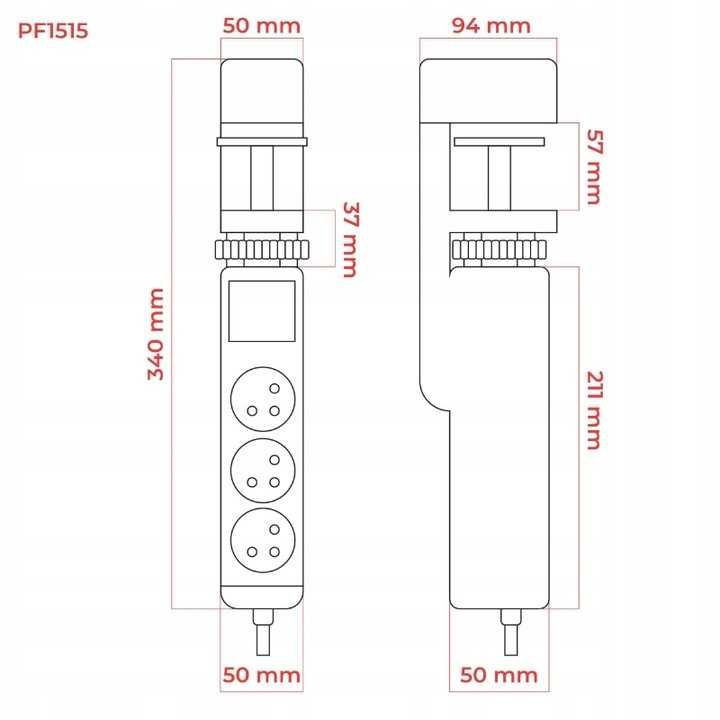 Listwa podblatowa, 3 gniazda, 3 x USB, 1,5 m, czarna lub biała