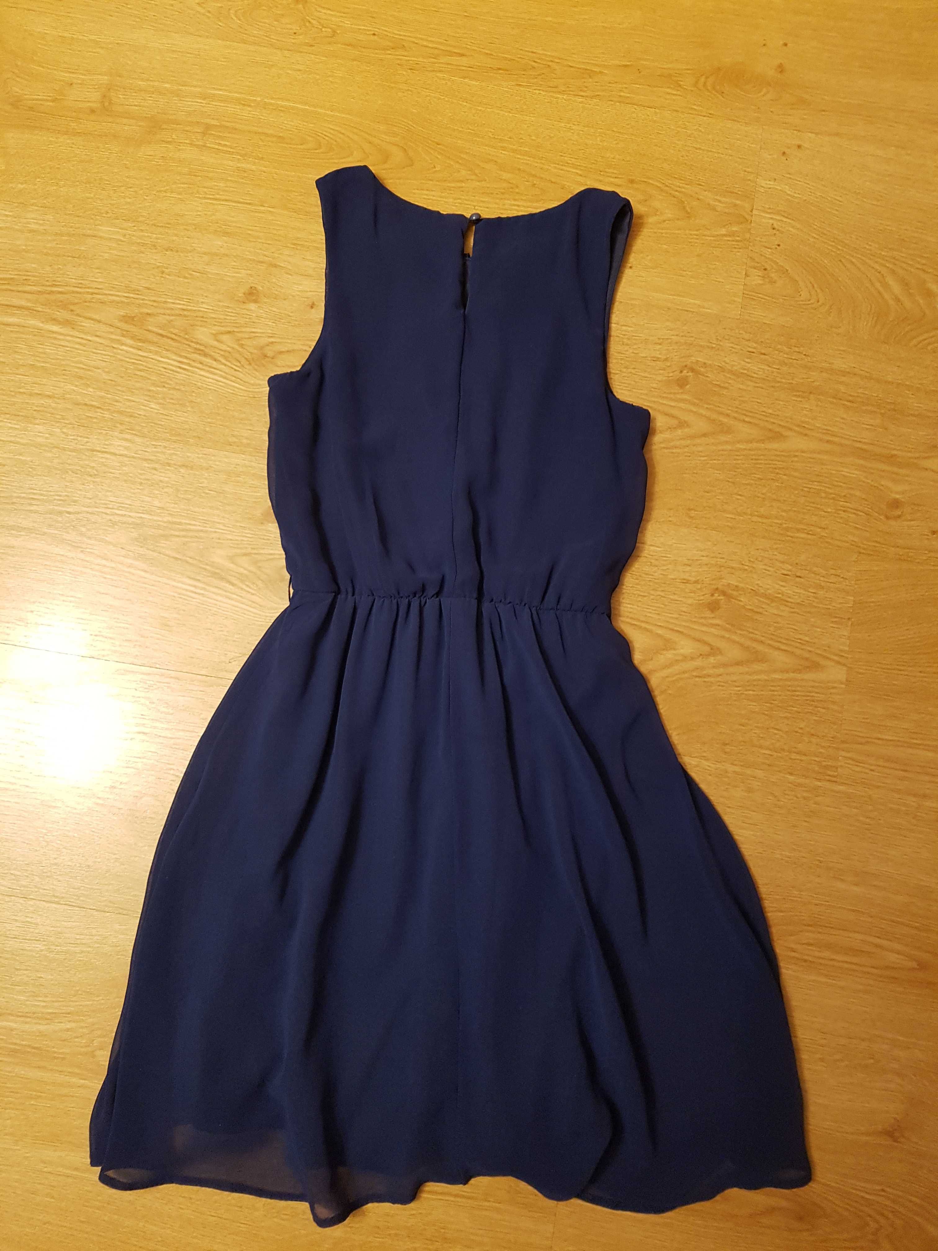 Sukienka chabrowa kobaltowa szyfonowa koktajlowa New Look rozm 8 XS