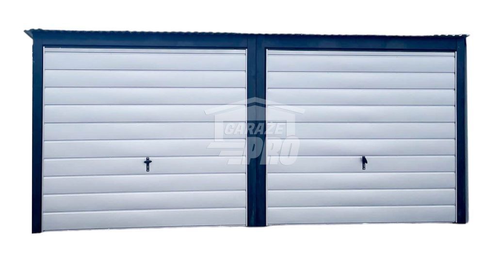 Garaż Blaszany 6x6 - 2x Brama Antracyt Srebrny Spad w tył GP257