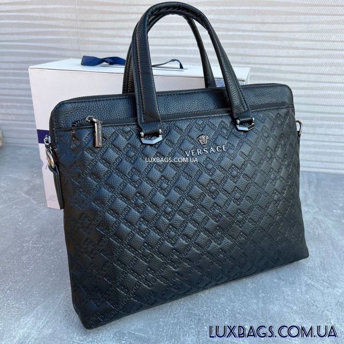 Мужской стилтный кожаный портфель Versace сумка