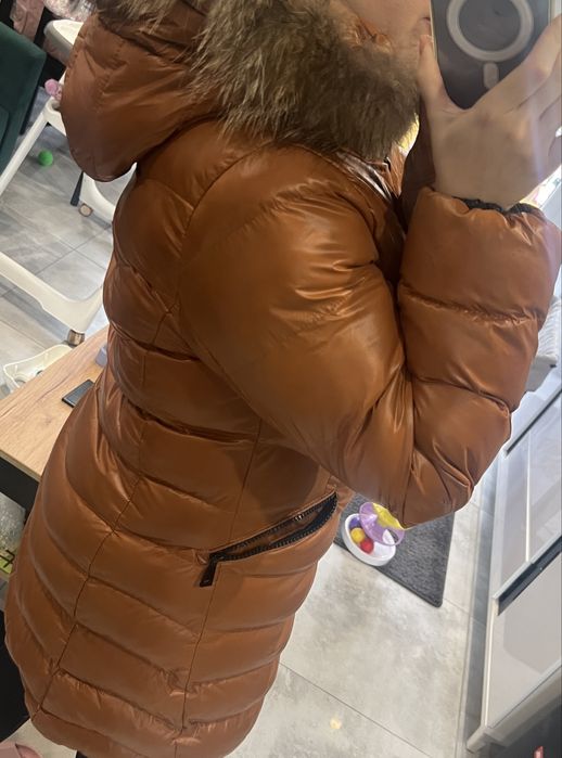 Plaszcz puchowy pikowany karmel brąz L