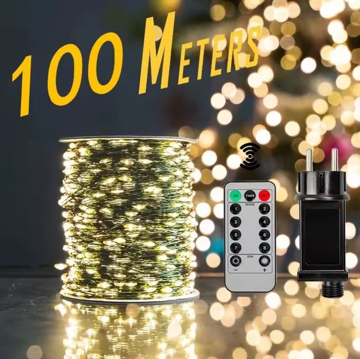 Гірлянда роса 100м 1000led теплий холодний білий