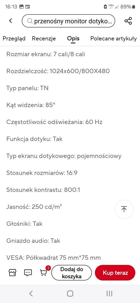 Monitor 7 cali led nowy