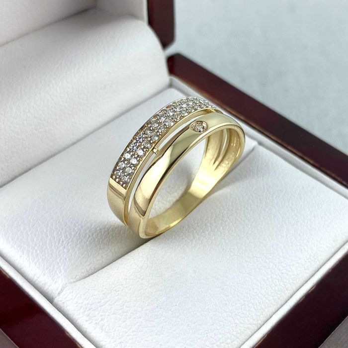 Zjawiskowy ZŁOTY pierścionek z cyrkoniami PRÓBA 585 (14K) rozmiar 17