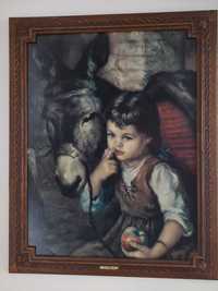 Quadro vintage "menina e burro" de Francisco Ribera Gomez