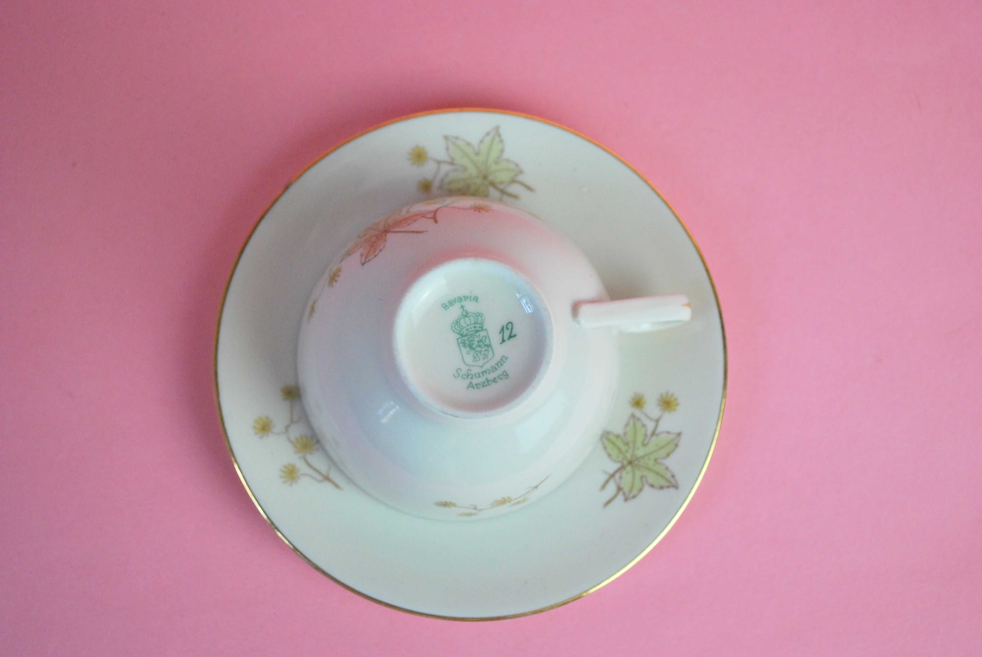 Duo filiżanka liść klonu porcelana złoto schumann Arzberg lata 50 60