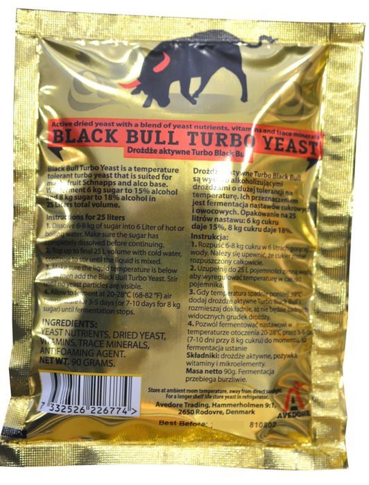 BLACK BULL TURBO 18% drożdże gorzelnicze 50 szt