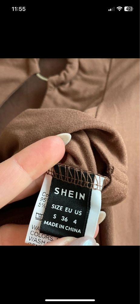 Bluzka Crop top z długim rękawem Shein S ozdobna brązowa festiwal