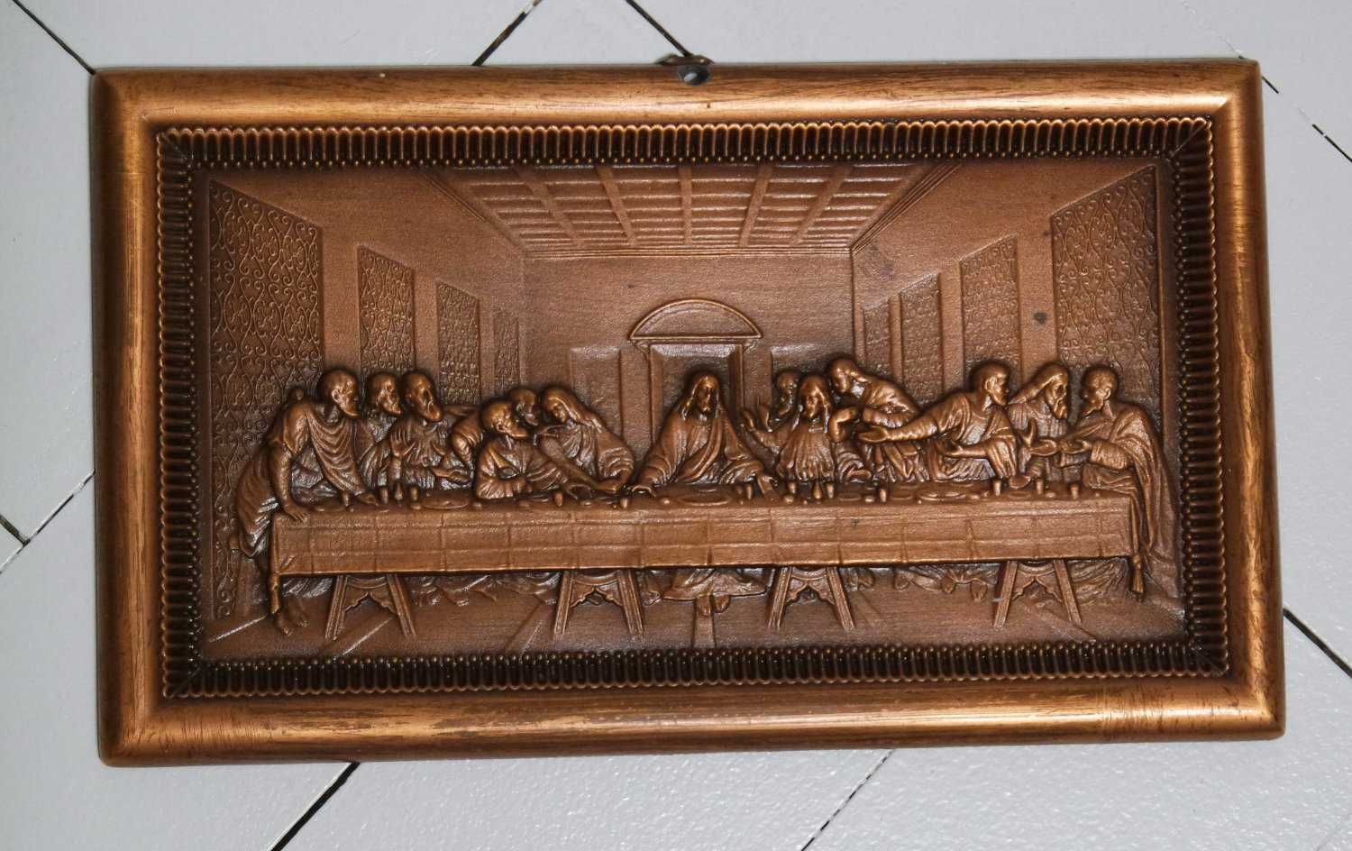 Ostatnia wieczerza płaskorzeźba obrazek miedź pamiątka komunia