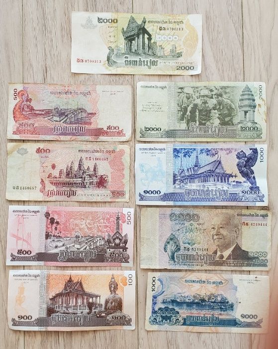 Деньги Камбоджи, Кхмерские деньги, купюры, банкноты, валюта, Cambodia
