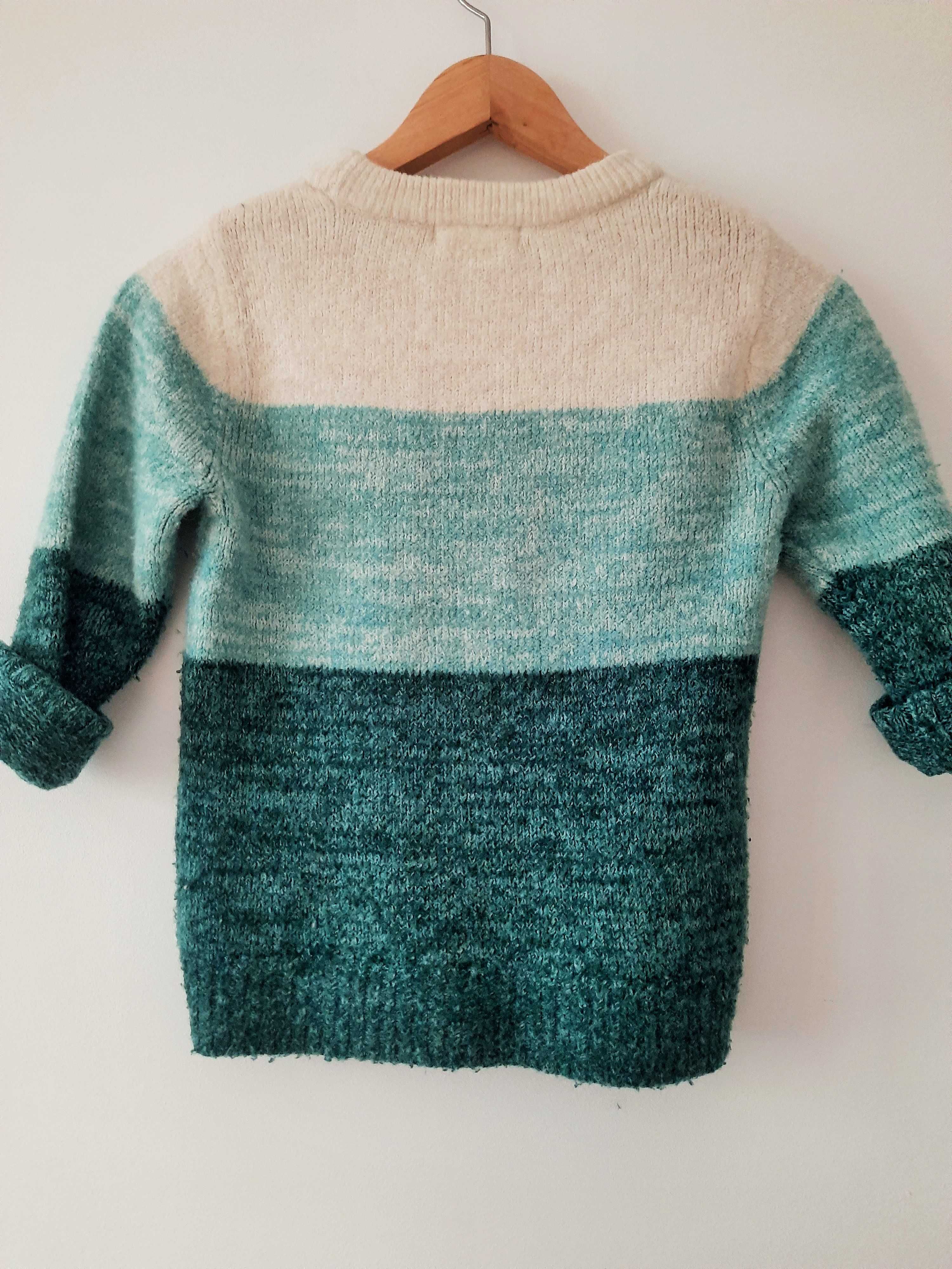 Sweter H&M, jumper, ombre, rozm.110/116, wiosenny, turkus