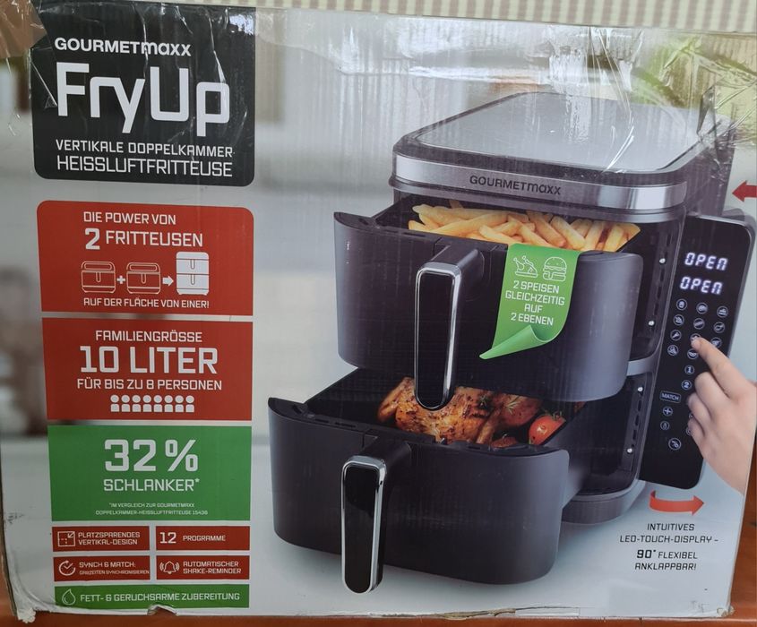 Frytkownica Frytownica Beztłuszczowa Airfryer 10 L dwukomorowa pionowa