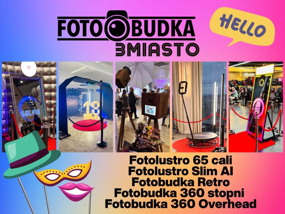 Fotolustro AI, Fotobudka 360, LED 65, Retro, Overhead urodziny wesele