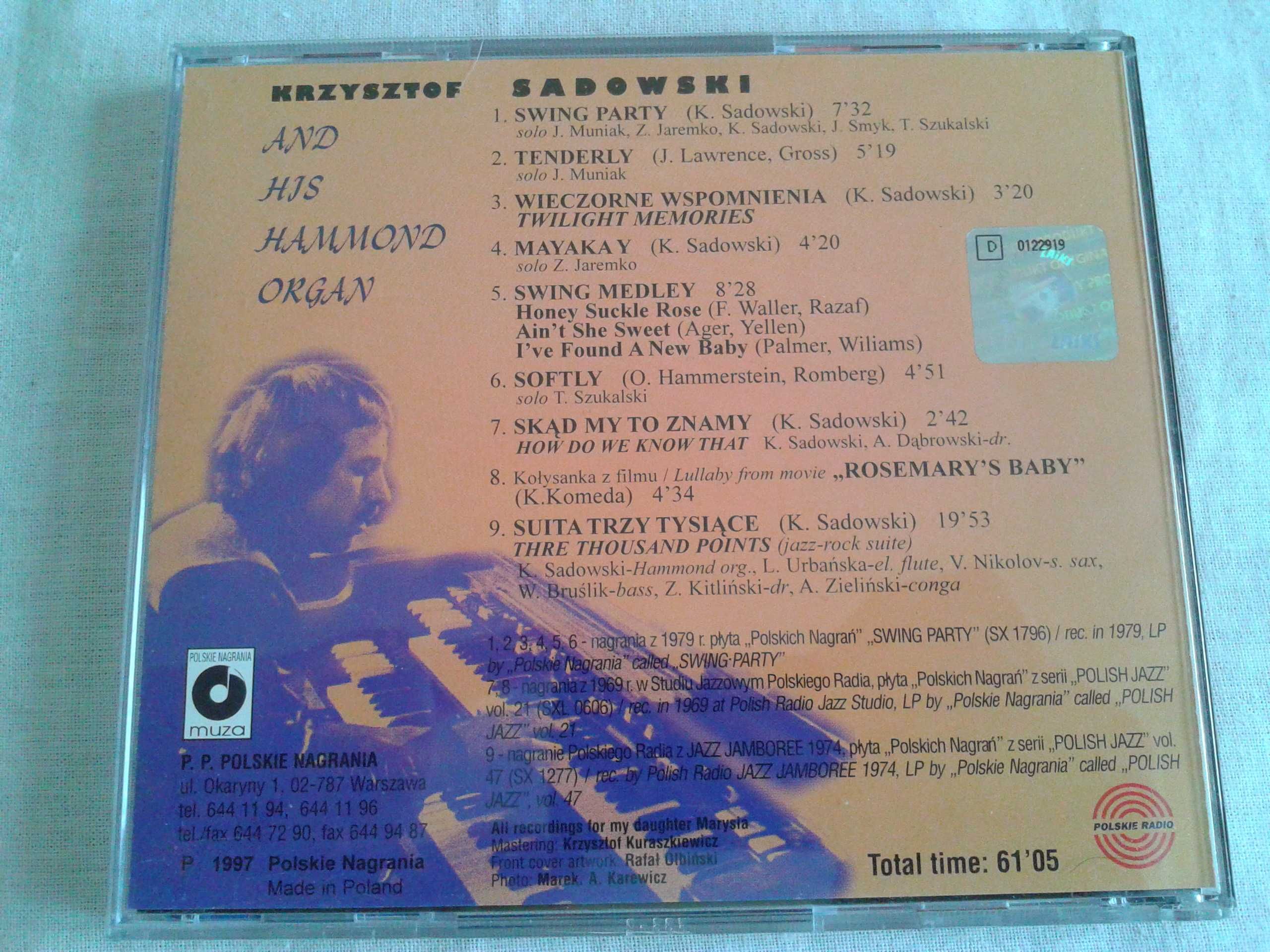 Krzysztof Sadowski - and His Hammond Organ  CD