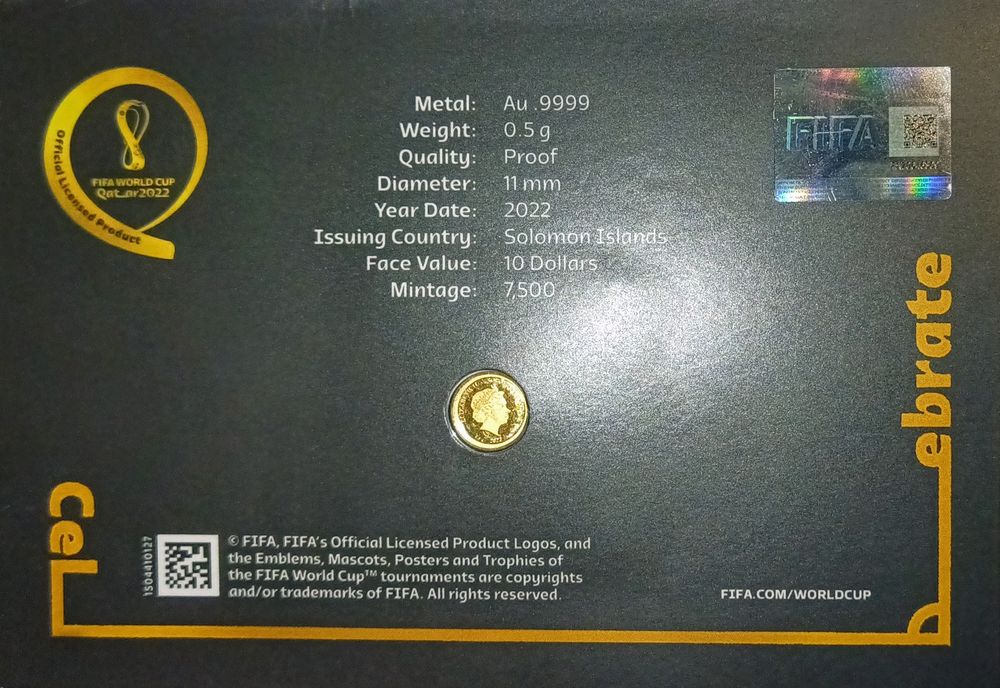 Moeda comemorativa FIFA worldcup Qatar '22- ouro