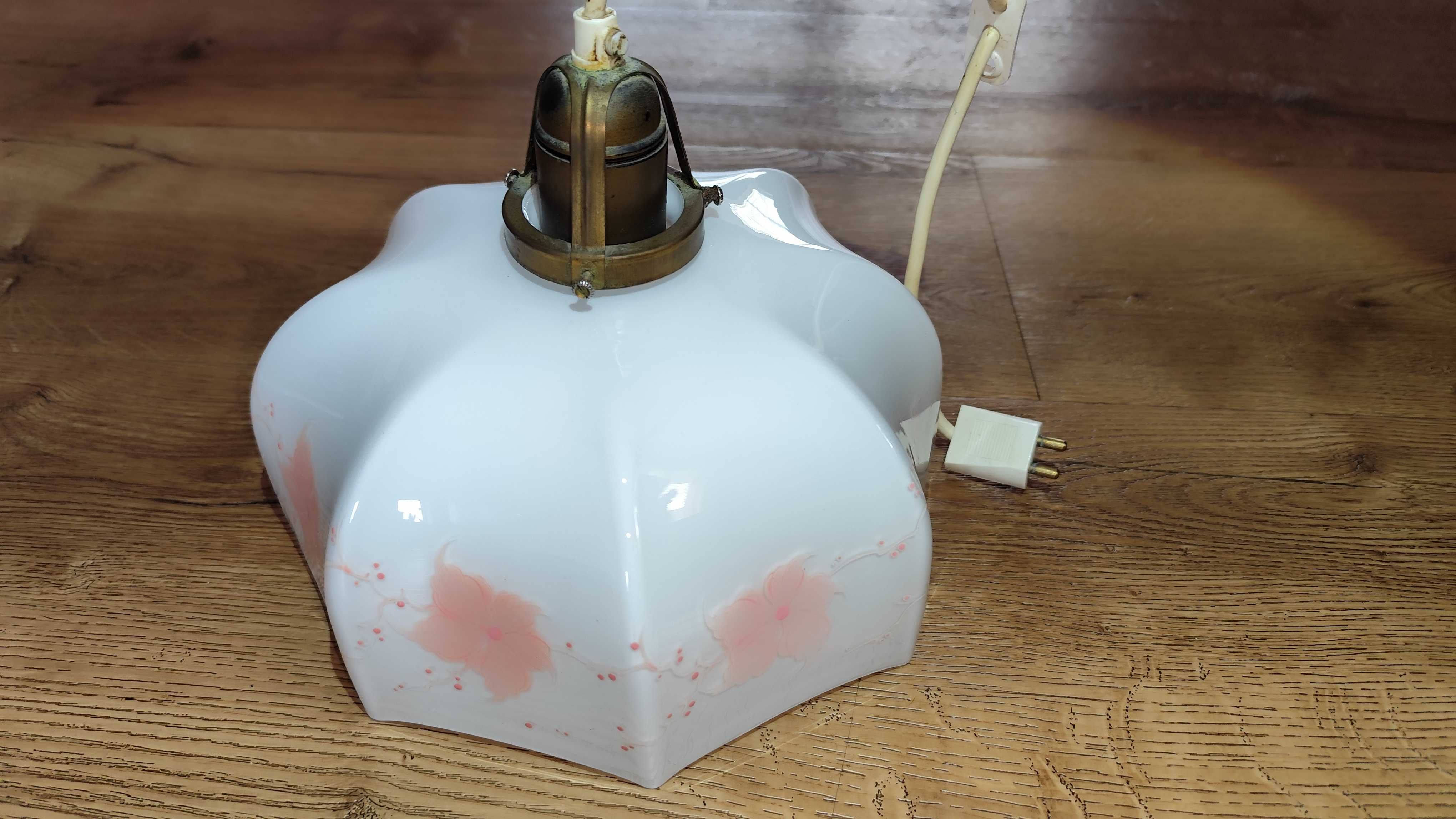 Lampa sufitowa z opalowego szkła z 1940r. ręcznie malowana vintage PRL