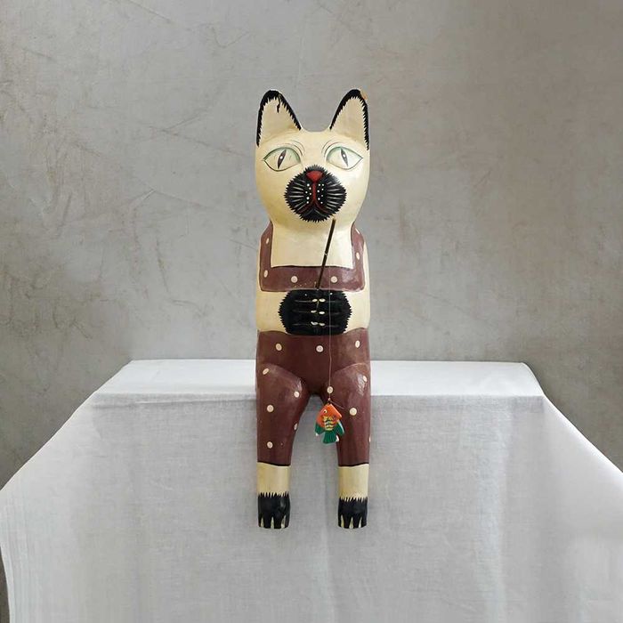 Кот рыболов винтажная деревянная фигурка декор игрушка хендмейд винтаж