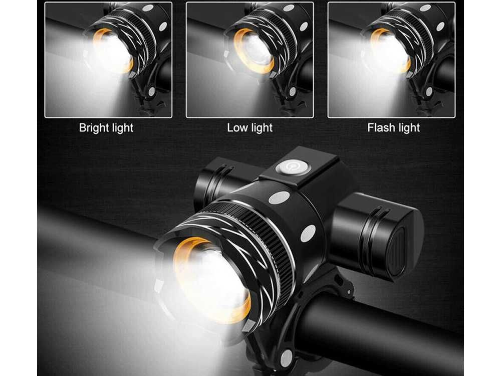 Lampka rowerowa LED T6 zestaw przód i tył Regulowany ZOOM