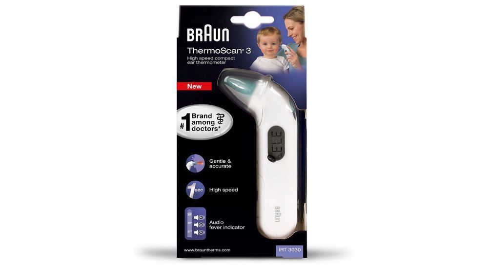 outlet termometr elektroniczny braun thermoscan3 irt3030 lcd biały