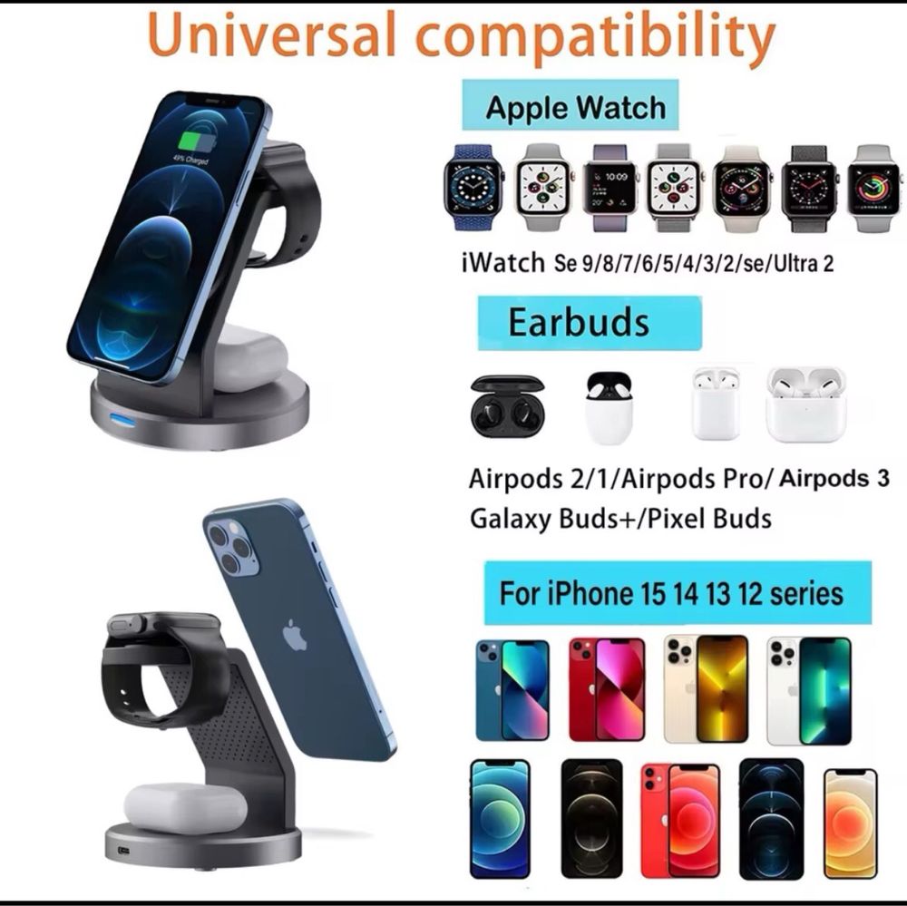Бещпповодная зарядная станция для iPhone Apple Watch Airpods 30W
