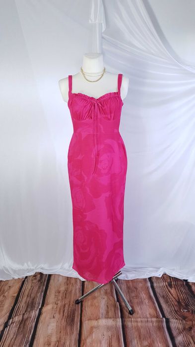 Różowa Sukienka Midi Asos Suknia Marszczenie na Biuście XXL 44 / XL 42