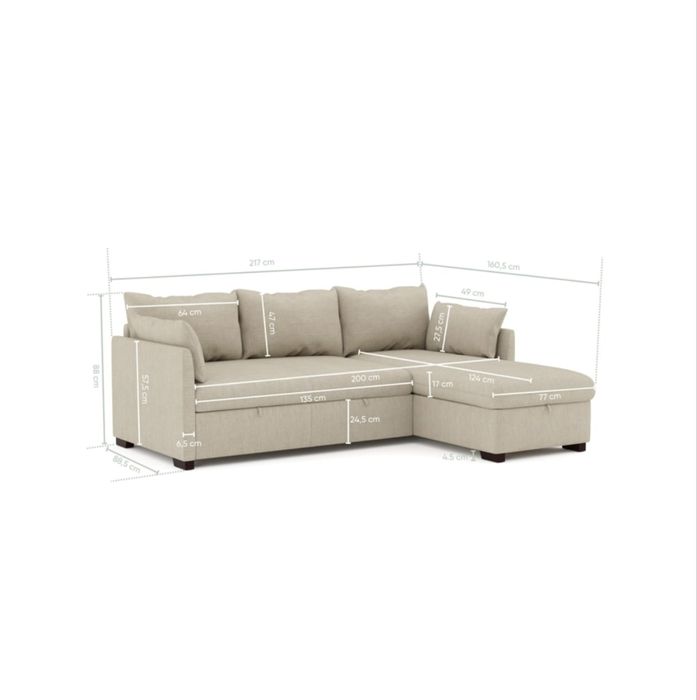Sofá-Cama Chaise Longue BUDWING Orlando Bege c/ Arrumação