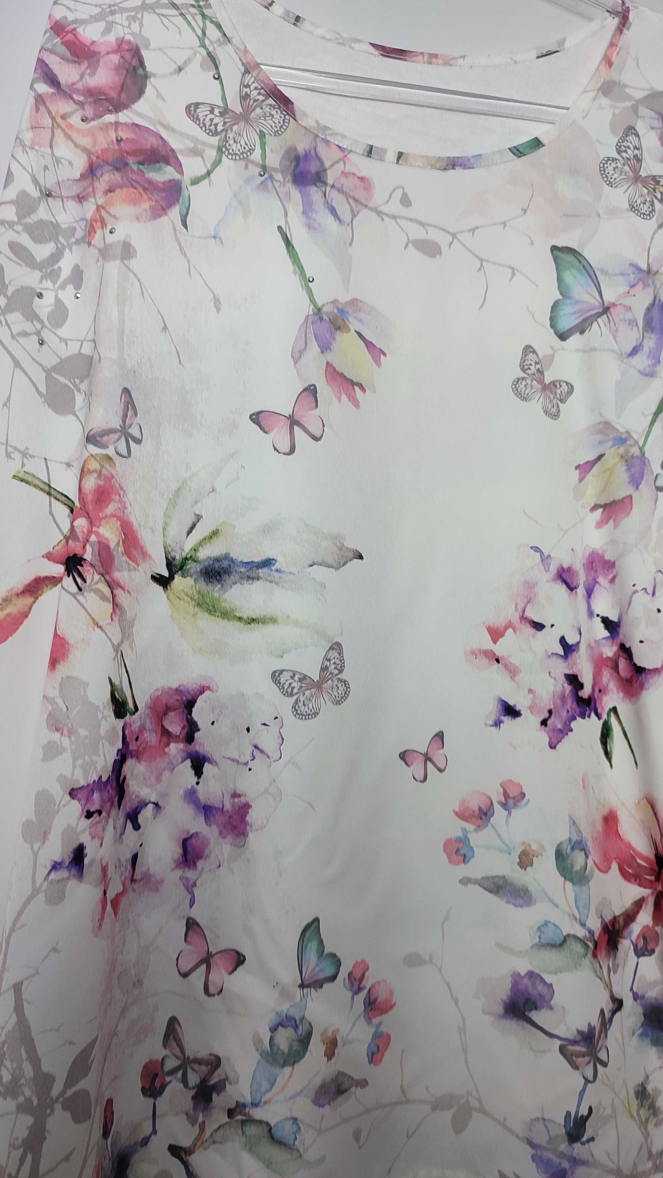 Bluzka damska plus size kolorowa kwiaty motyle pastelowe rozmiar 26
