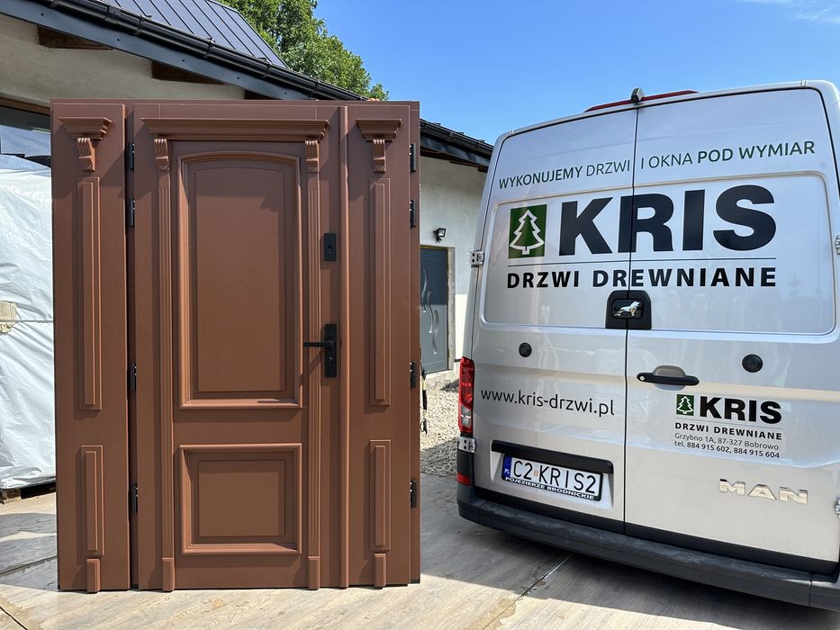 Drzwi zewnętrzne drewniane dwuskrzydlowe Na kazdy wymiar Montaż Polska