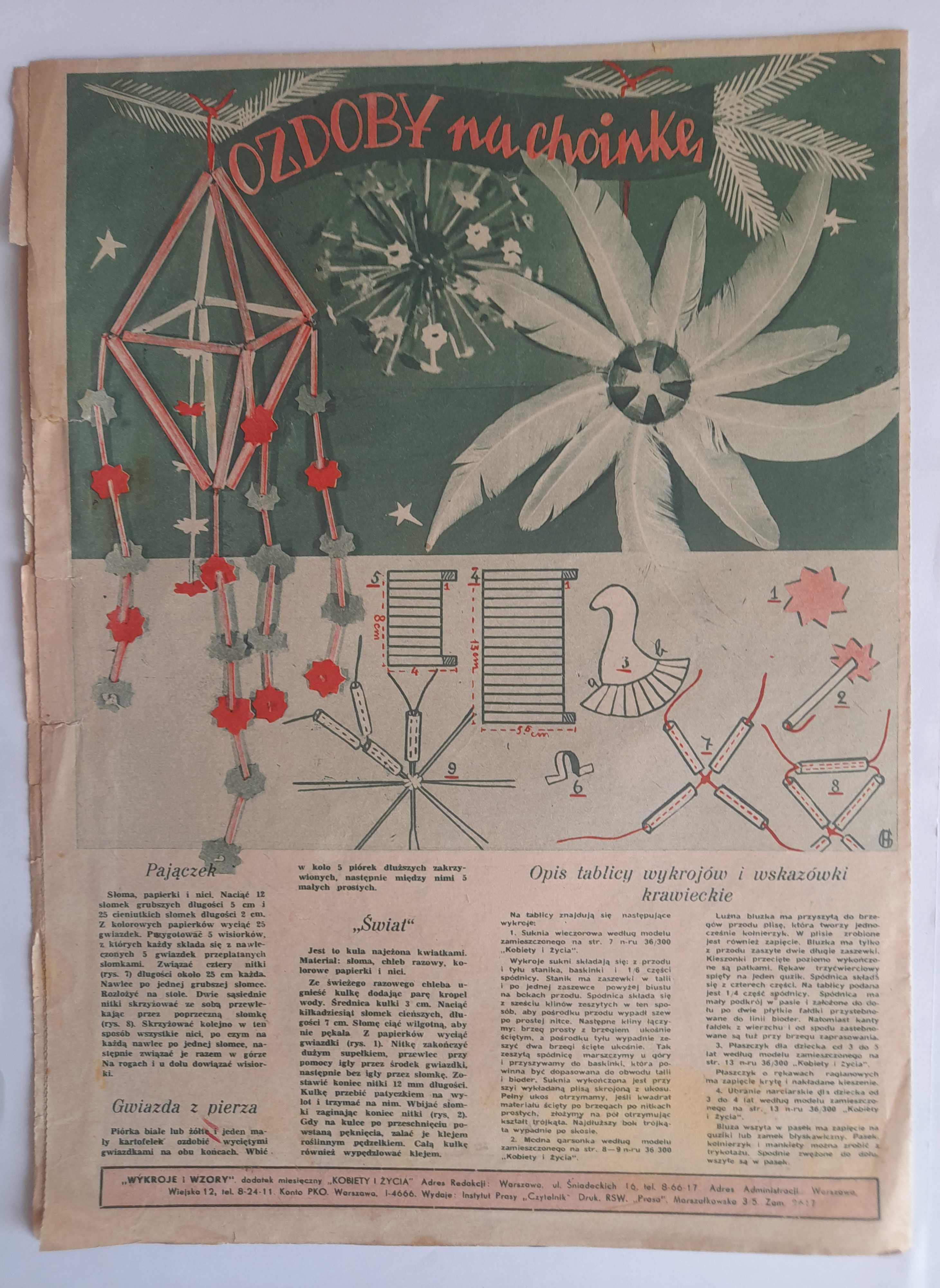 WYKROJE I WZORY 12 / 1954 wykroje - suknia, garsonka, płaszczyk z 1954