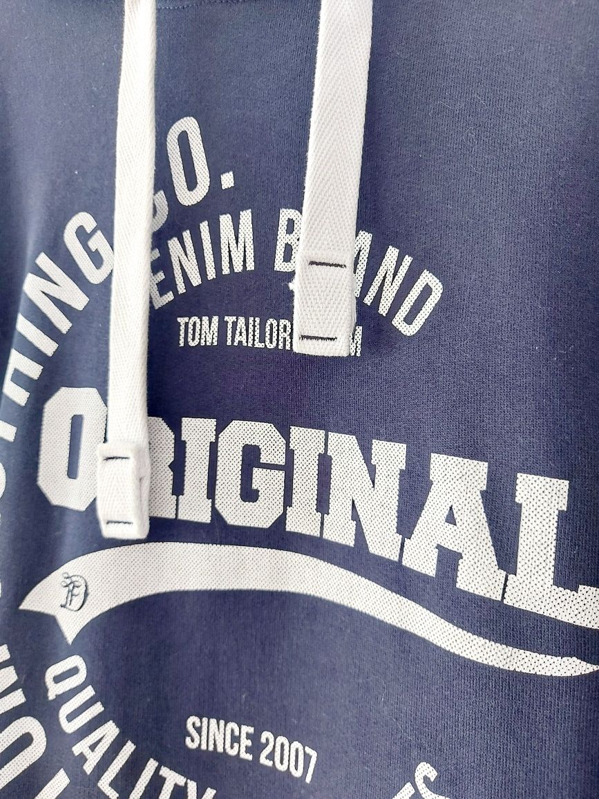 Bluza L męska granatowo biała Tom Tailor firmowa z kapturem