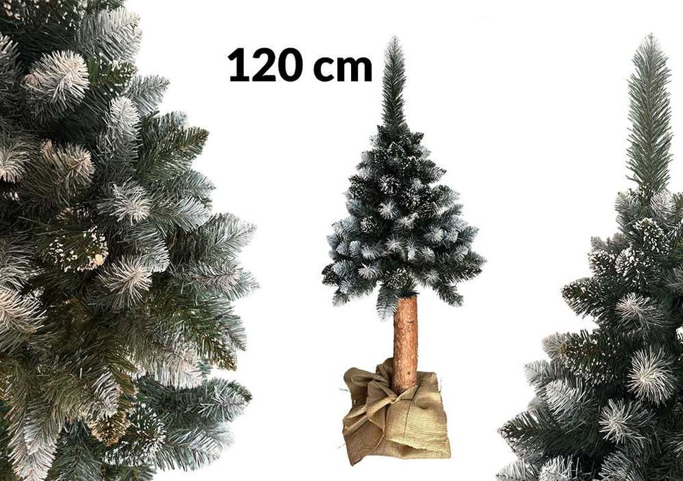 Sztuczna choinka na pniu ośnieżona 120 cm | gęsta i naturalna MAŁA 160