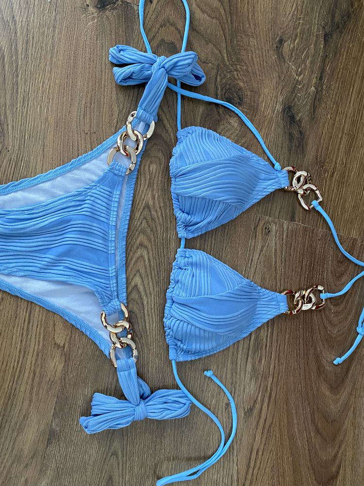 Bikini niebieskie M ozdobne lancuszki nowe