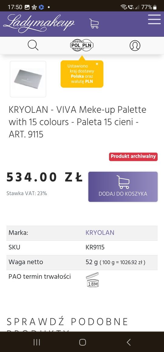 Kryolan viva meke-up palette 15 kolorow