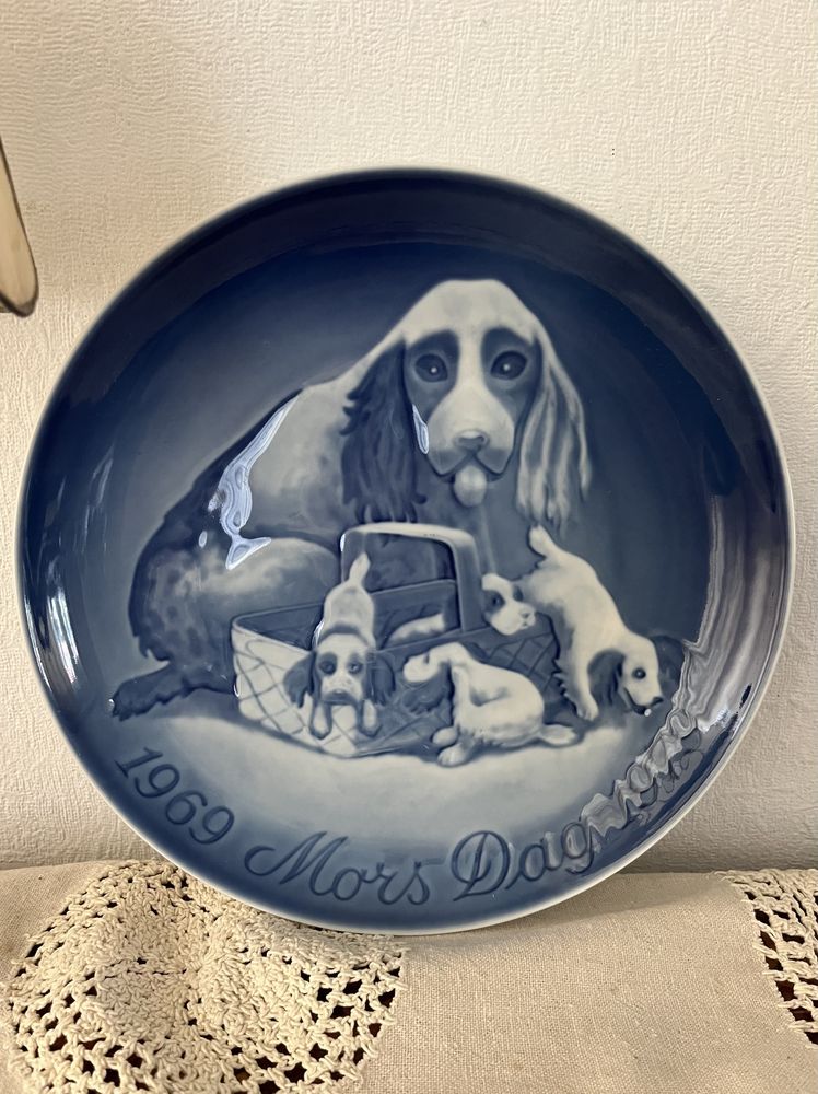 Duży Bing & Grondhal Dzień Matki Spaniel Pies Kobalt Talerz Porcelana