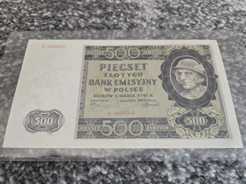Banknot 500 zł 1940 Bank Emisyjny w Polsce oryginał UNC stan I Rzadki