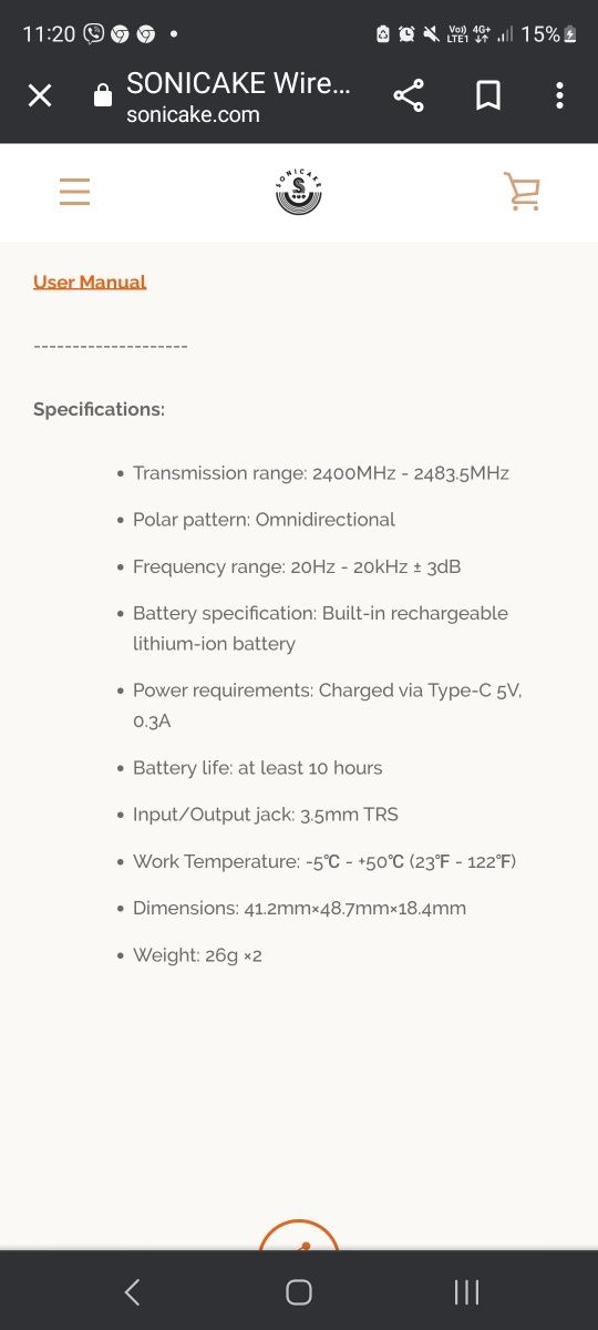 SONICAKE Bezprzewodowy system mikrofonowy Lavalier 2,4