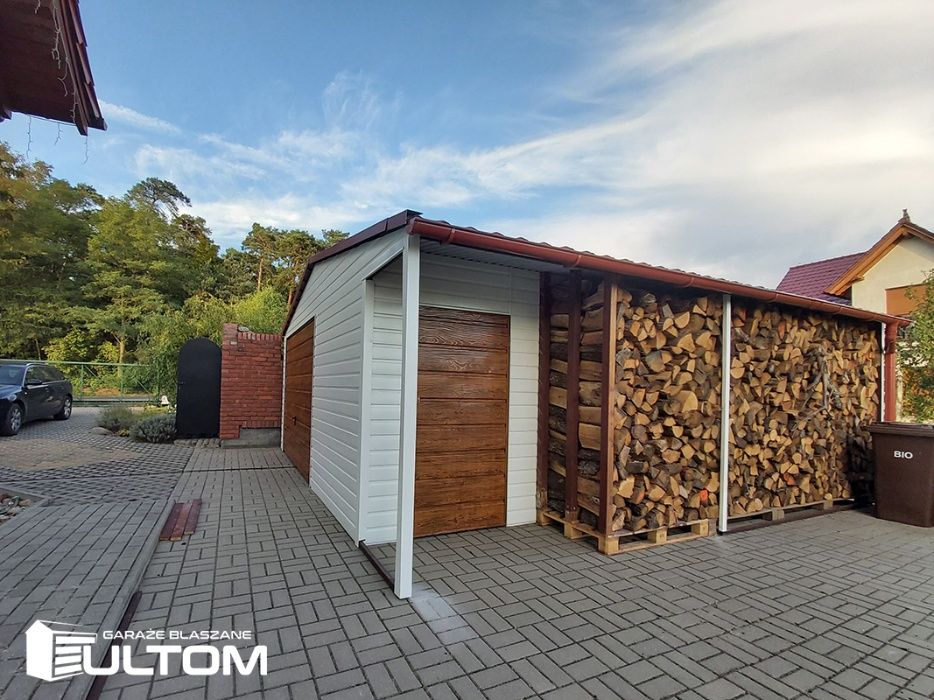 Garaż blaszany drewnopodobny 4x6 dwuspadowy wzmocniony blaszaki ULTOM
