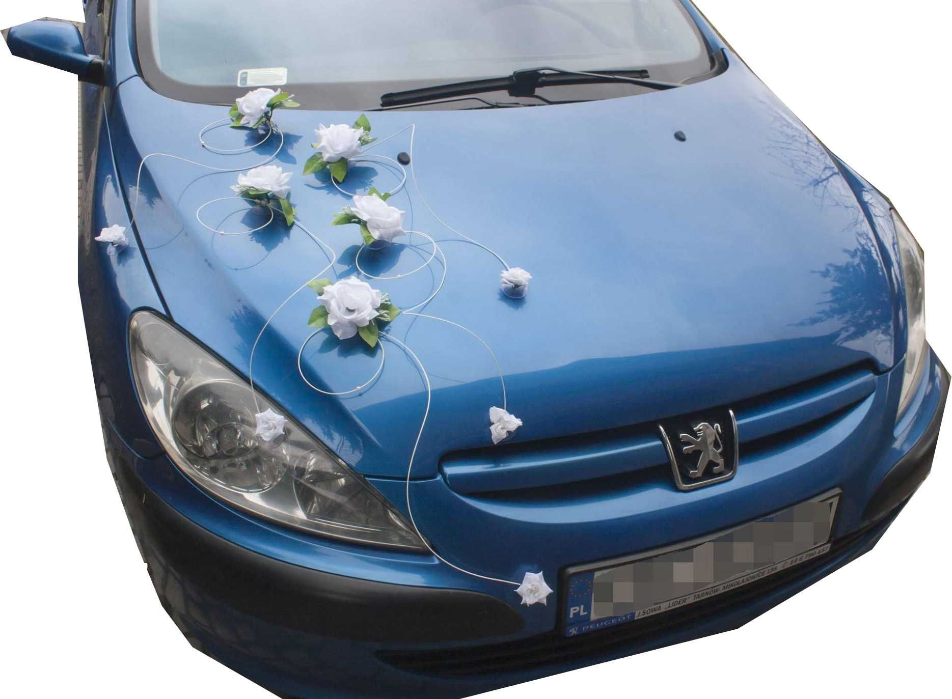 BIAŁE RÓŻE Dekoracja samochodu ozdoba stroik na auto ślub wesele 007